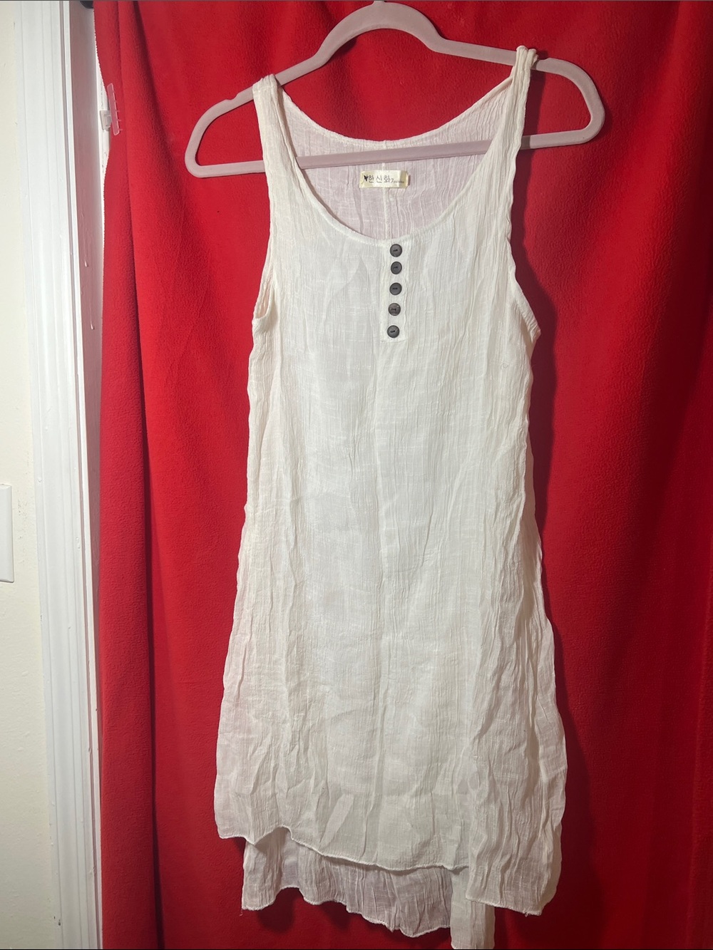 Source Unknown White Sleeveless Button-Accent Linen Tank Dress